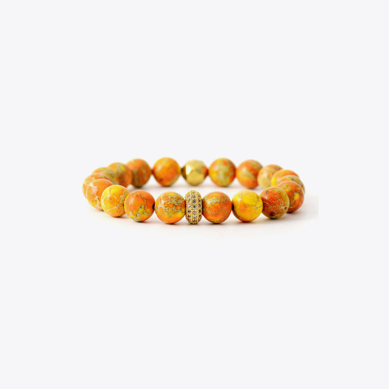 Natural Stone Beaded Bracelet Tangerine One Size