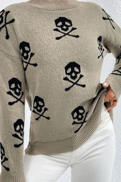 Graphic Mock Neck Dropped Shoulder Sweater