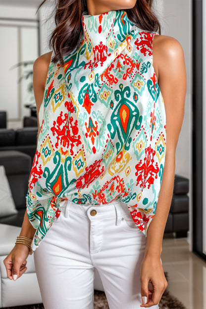 Printed Turtleneck Tank Multicolor