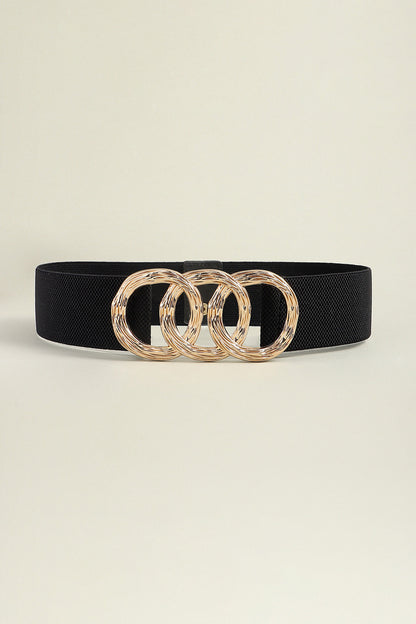 Zinc Alloy Buckle Elastic Wide Belt Black One Size