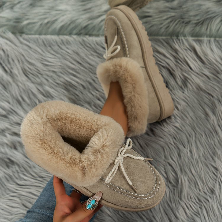 Thermal Fuzzy Tied Round Toe Boots Khaki