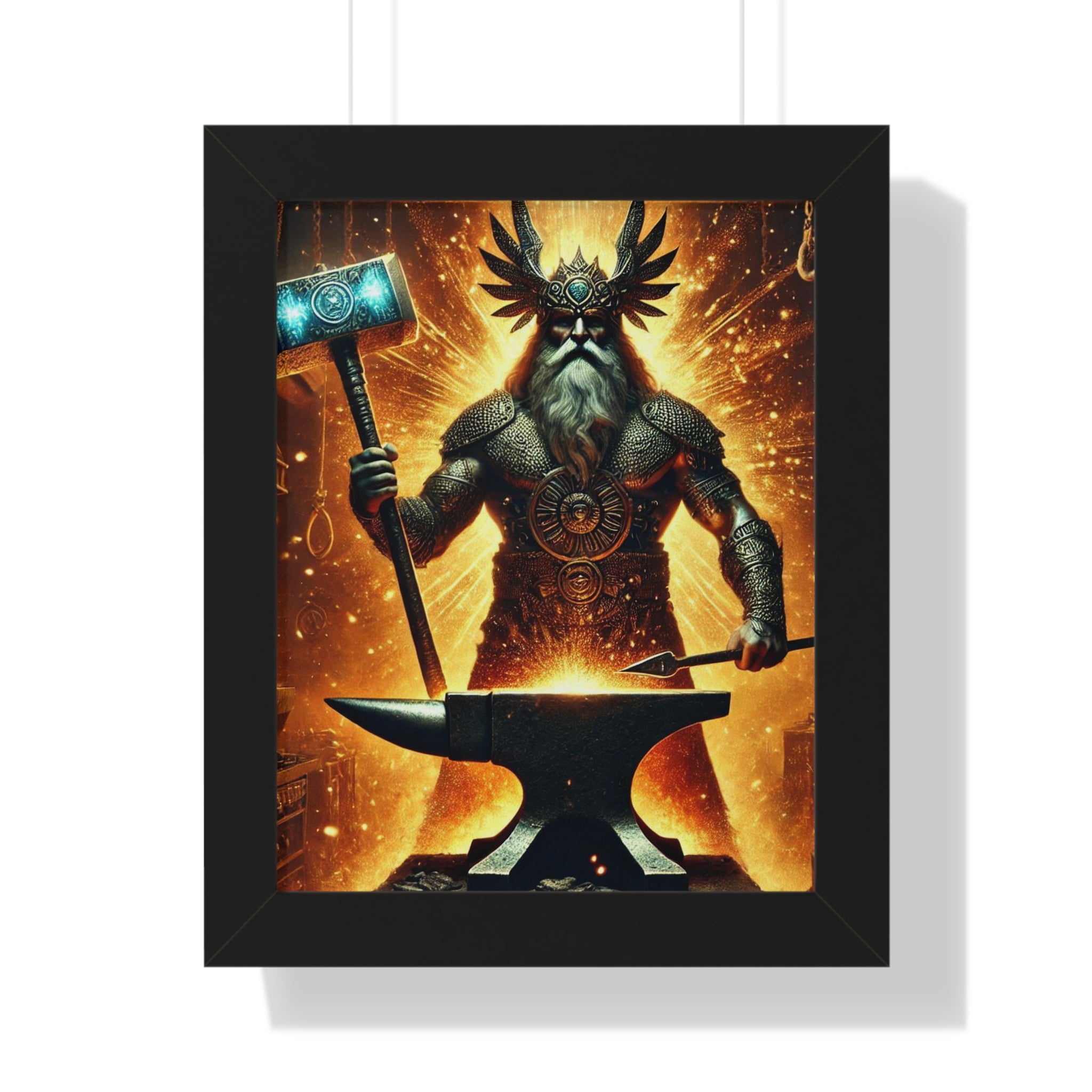 Ogun Blacksmith Framed Vertical Poster - Glowing Sparks, Molten Metal, Fire and Anvil - Wall Art Decor Print, African Deity, Orisha Home 11