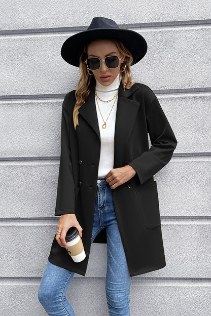 Lapel Collar Long Sleeve Blazer Black