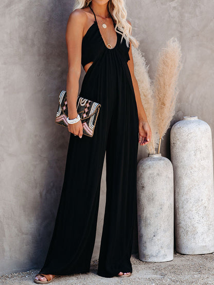 Halter Neck Wide Leg Jumpsuit Black