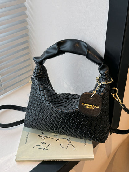 PU Leather Woven Crossbody Bag Black One Size