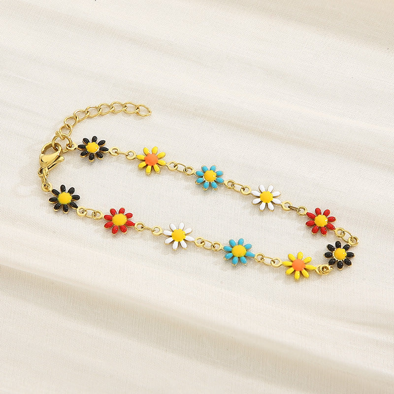 Flower & Cross Stainless Steel Bracelet One Size