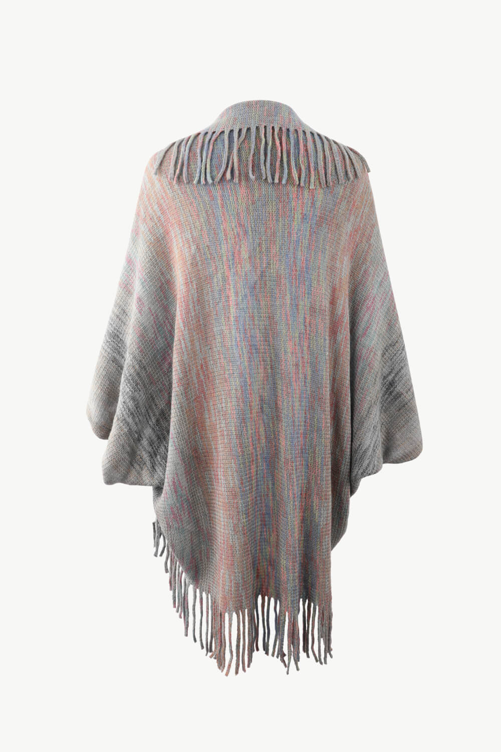 Multicolored Fringe Trim Poncho - Thandynie