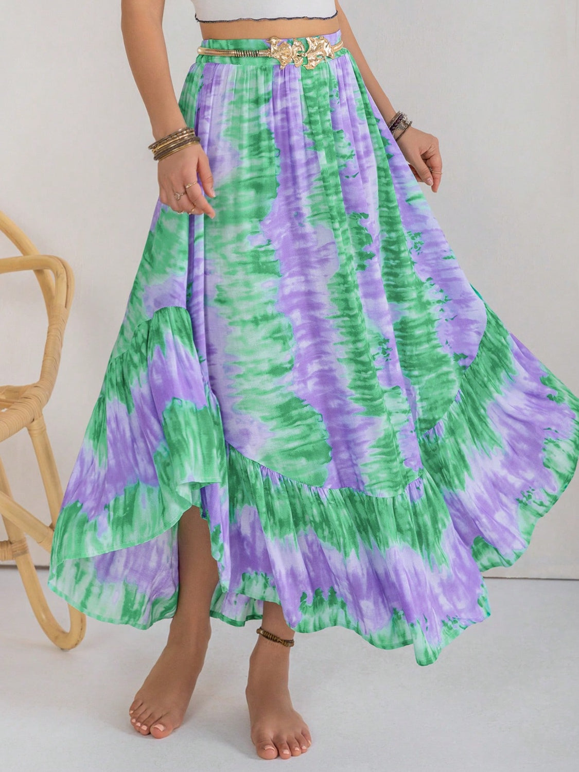 Tie-Dye Ruffle Hem Skirt - Thandynie