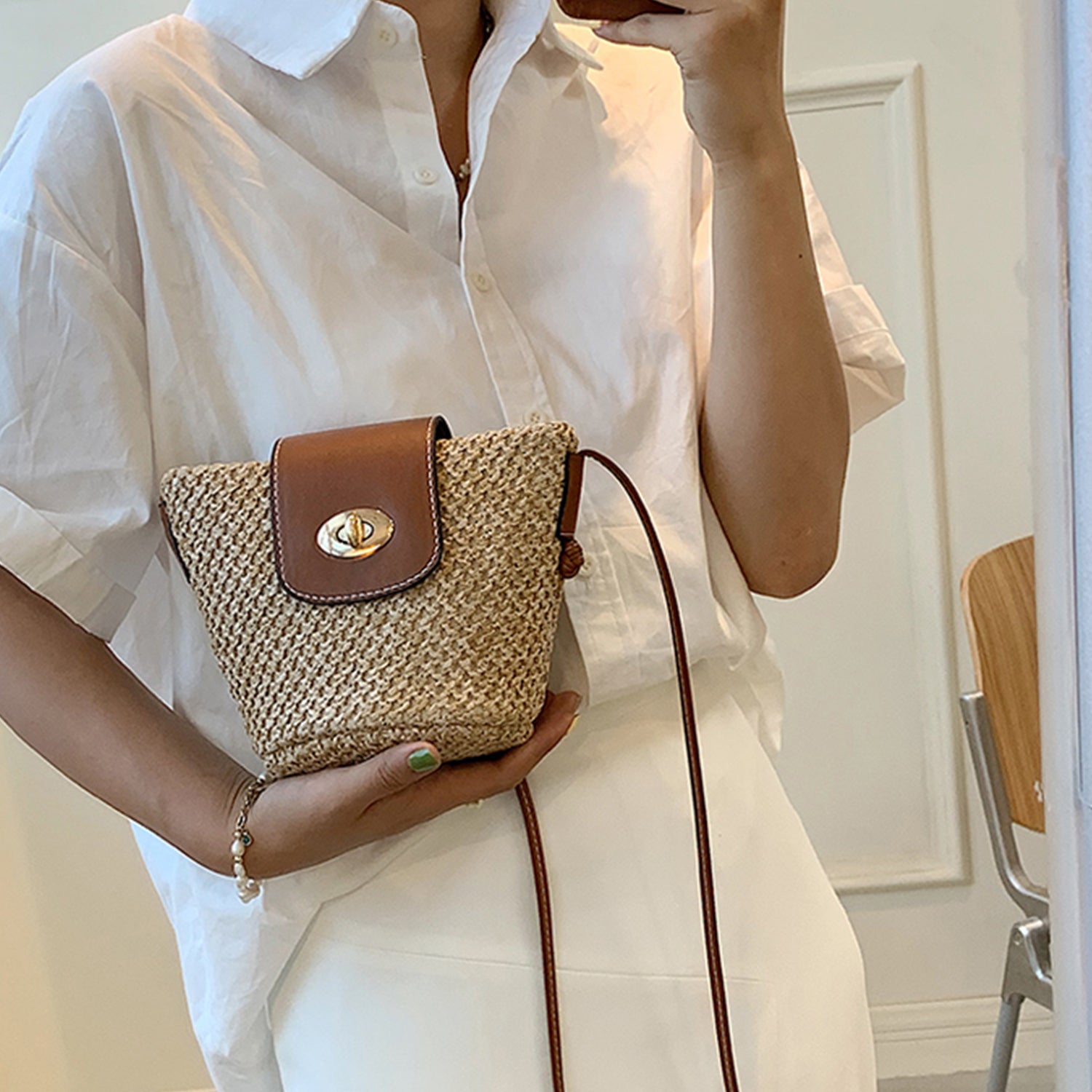 Straw Braided Crossbody Bag - Thandynie