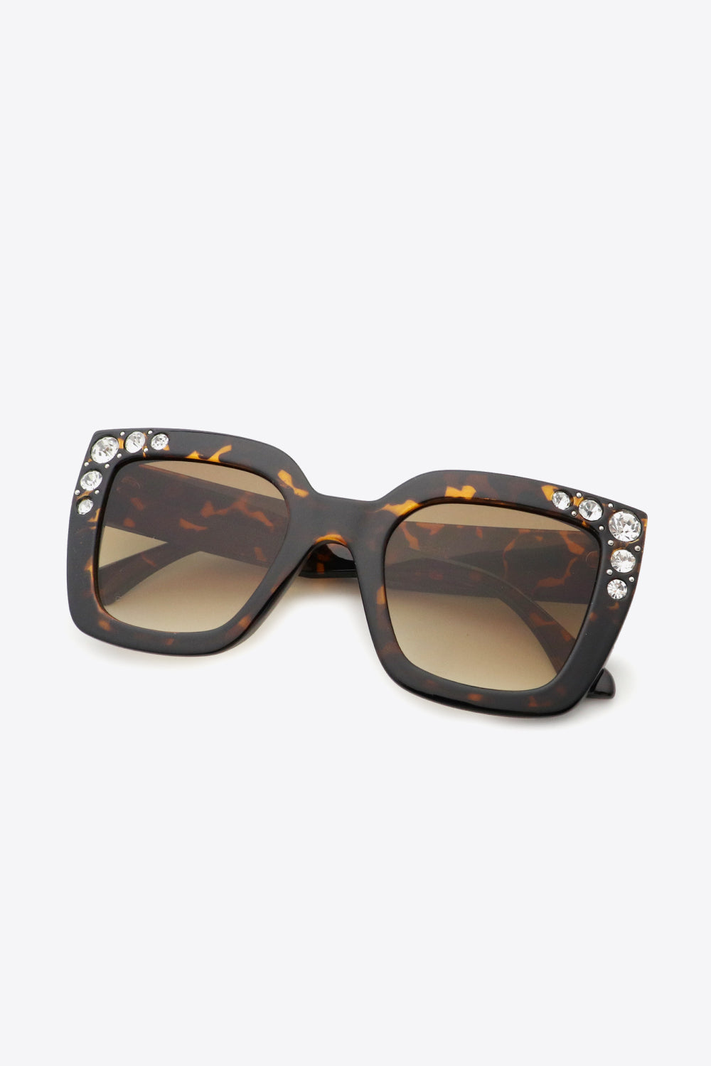 Inlaid Rhinestone Polycarbonate Sunglasses Caramel One Size