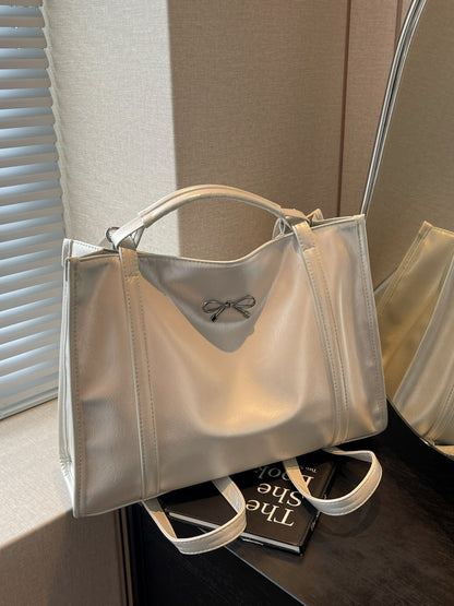 PU Leather Bow Shoulder Bag White One Size