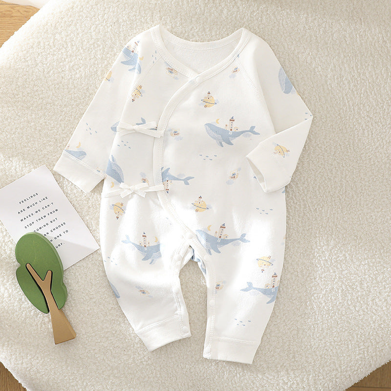 Long Sleeve One-piece Rompers Cute Pure Cotton Blue Whale