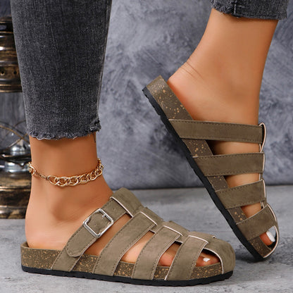 Suede Round Toe Woven Sandals