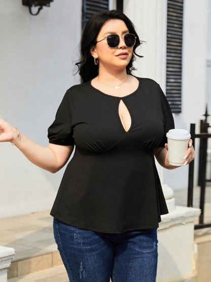 Plus Size Cutout Short Sleeve Blouse Black