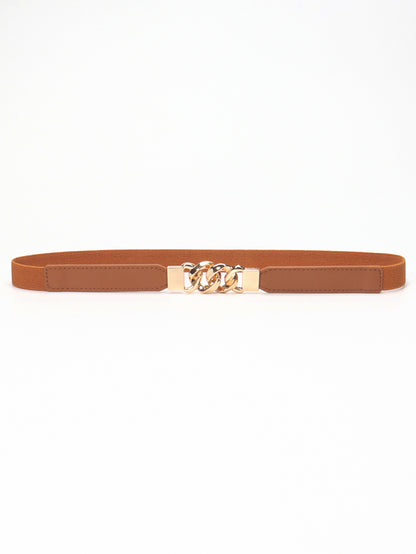 Zinc Alloy Buckle Elastic PU Belt Ochre Gold One Size