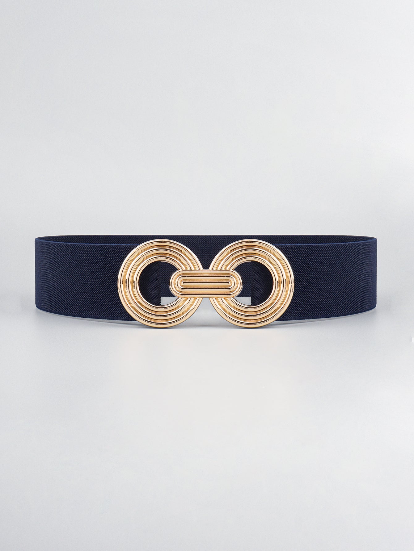 Geometric Buckle Elastic Wide Belt Dark Blue One Size