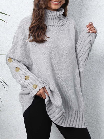 Turtleneck Long Sleeve Sweater Light Gray One Size