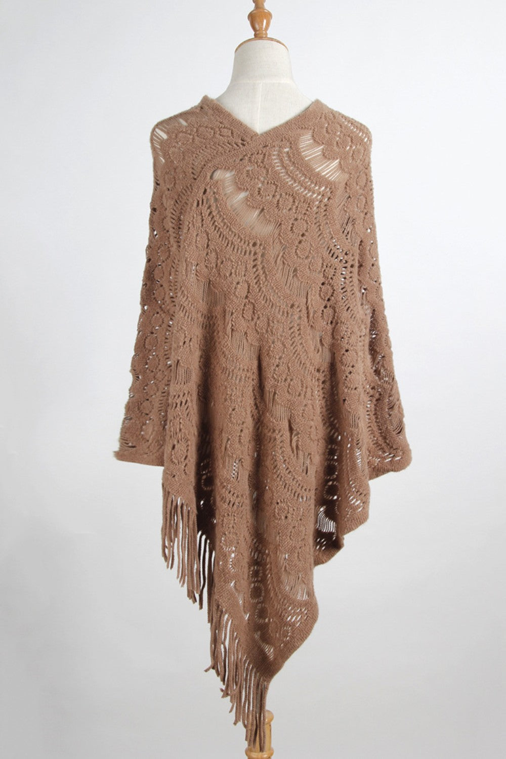 Fringe Openwork Surplice Cape Sleeve Poncho - Thandynie