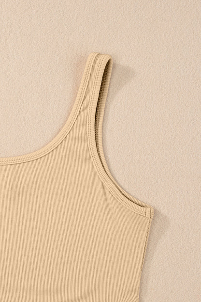 Apricot Ribbed Knit Sheath Sleeveless Crop Top