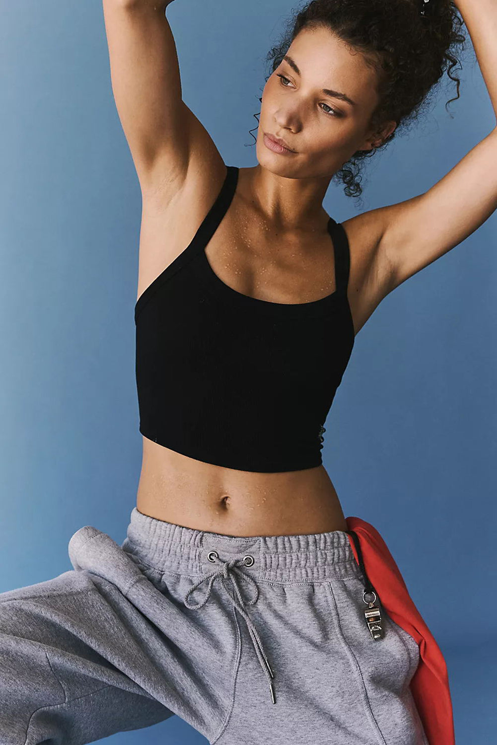 Black Athletic Ribbed Cropped Cami Top