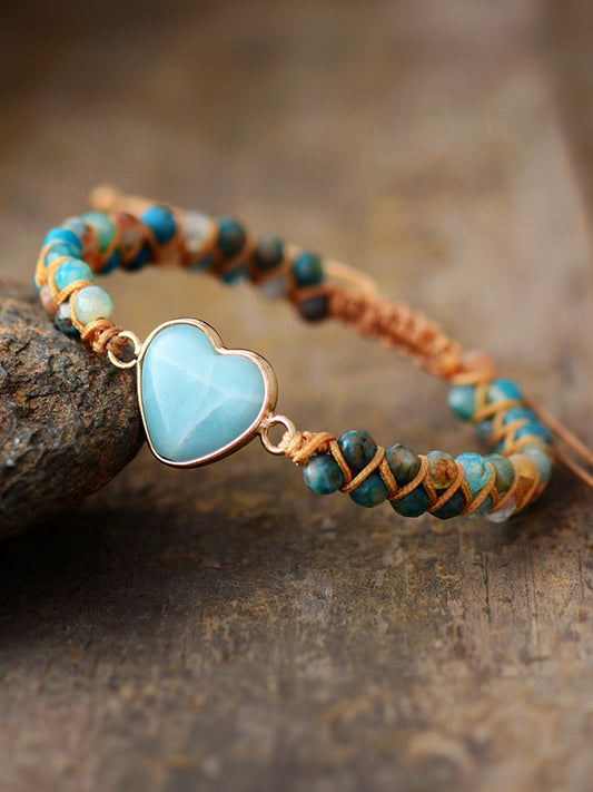 Heart Shape Beaded Bracelet Light Blue One Size