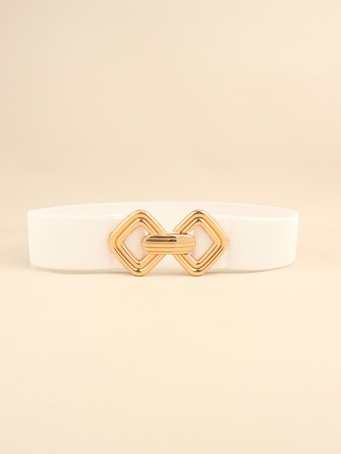 Geometric Buckle Elastic Wide Belt White One Size