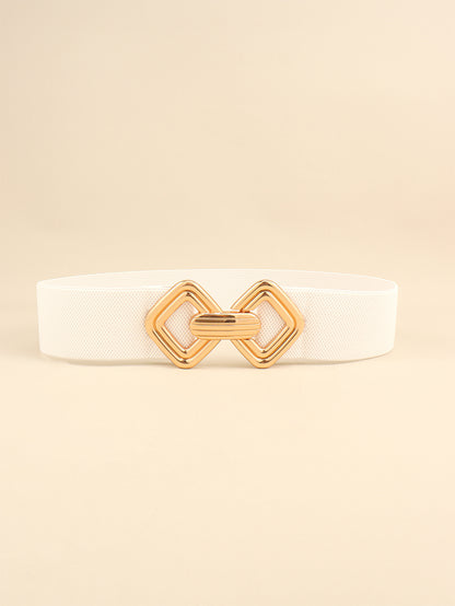 Geometric Buckle Elastic Wide Belt White One Size