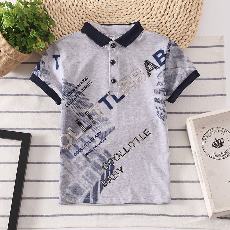 Kids' Short Sleeve Cotton Shirt | Boys' Solid Color Moisture-Wicking Polo Grey