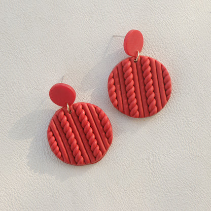 Soft Pottery Round Earrings Deep Red One Size