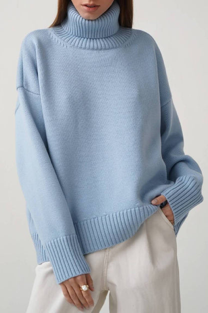 Turtle Neck Dropped Shoulder Sweater Misty Blue