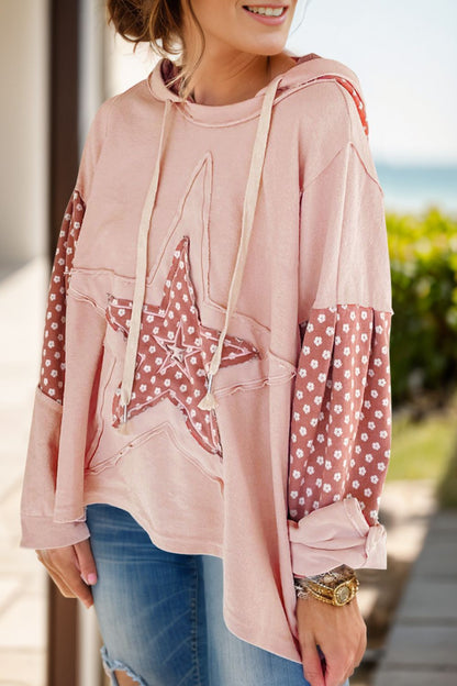 Drawstring Star Long Sleeve Hoodie Dusty Pink