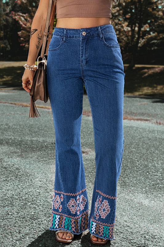 Embroidered Bootcut Jeans - Thandynie
