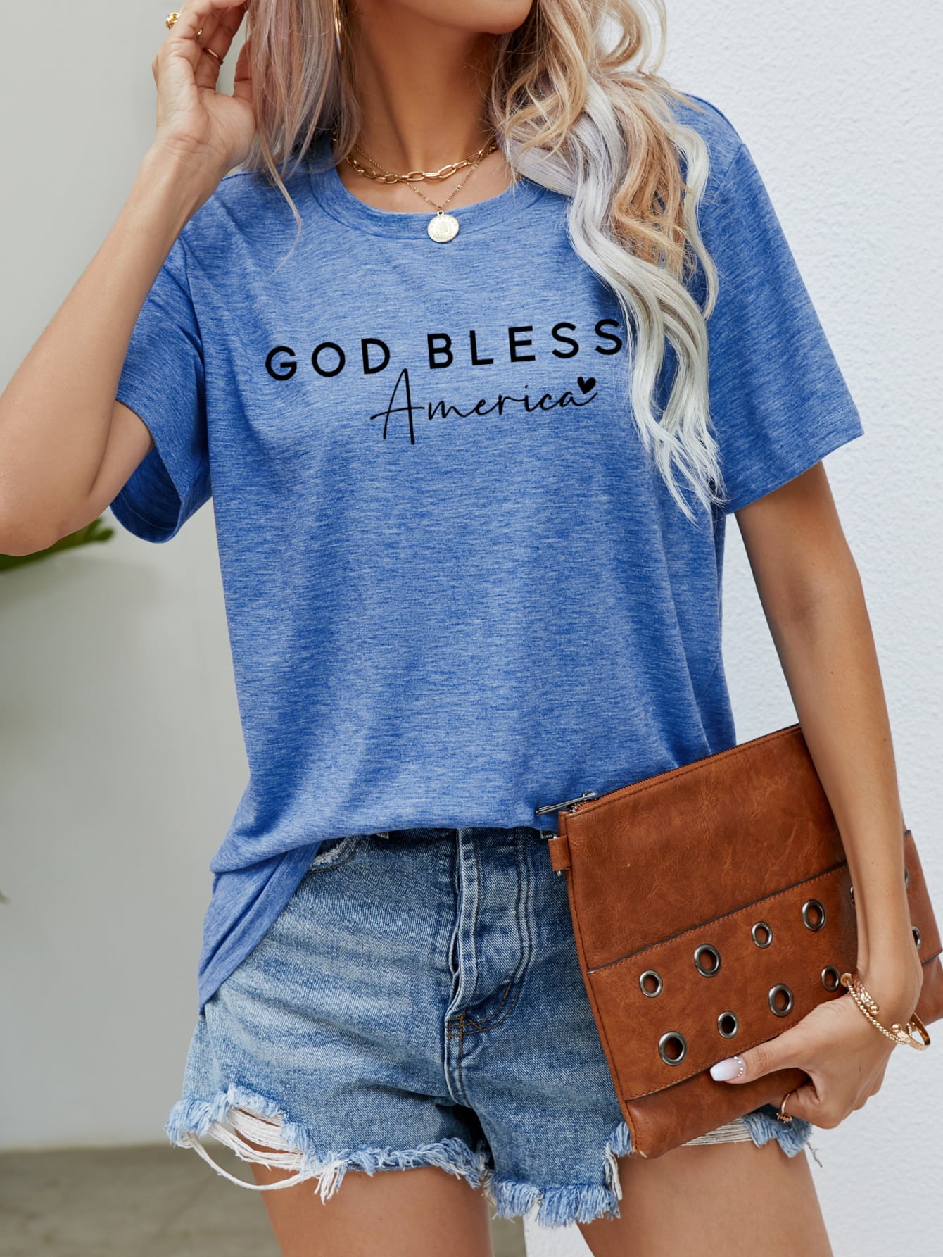 GOD BLESS AMERICA Graphic Short Sleeve Tee Cobalt Blue