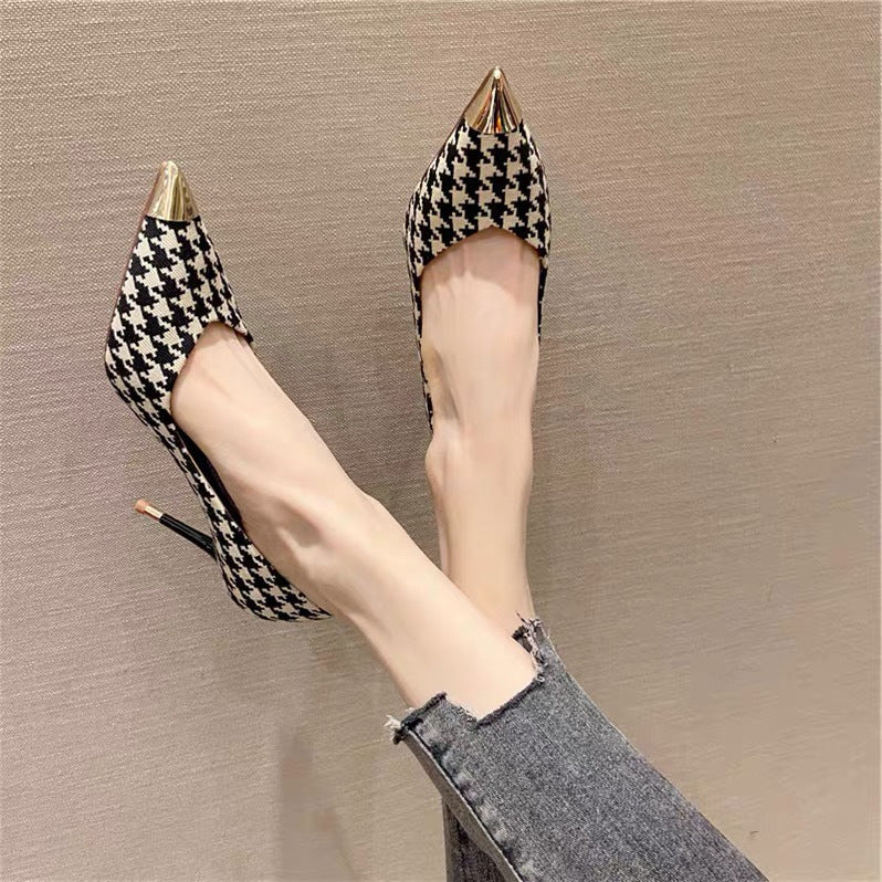 Ladies Plaid Pointed Toe Stiletto Pumps