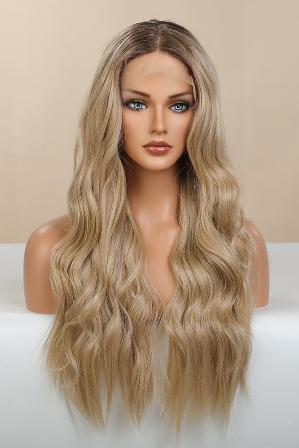 13*2" Lace Front Wigs Synthetic Long Wave 26'' 150% Density Light Brown Blonde Ombre One Size