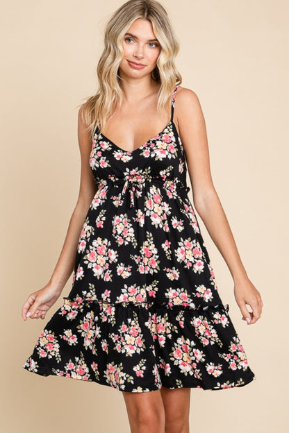 Culture Code Full Size Floral Frill Cami Dress Black