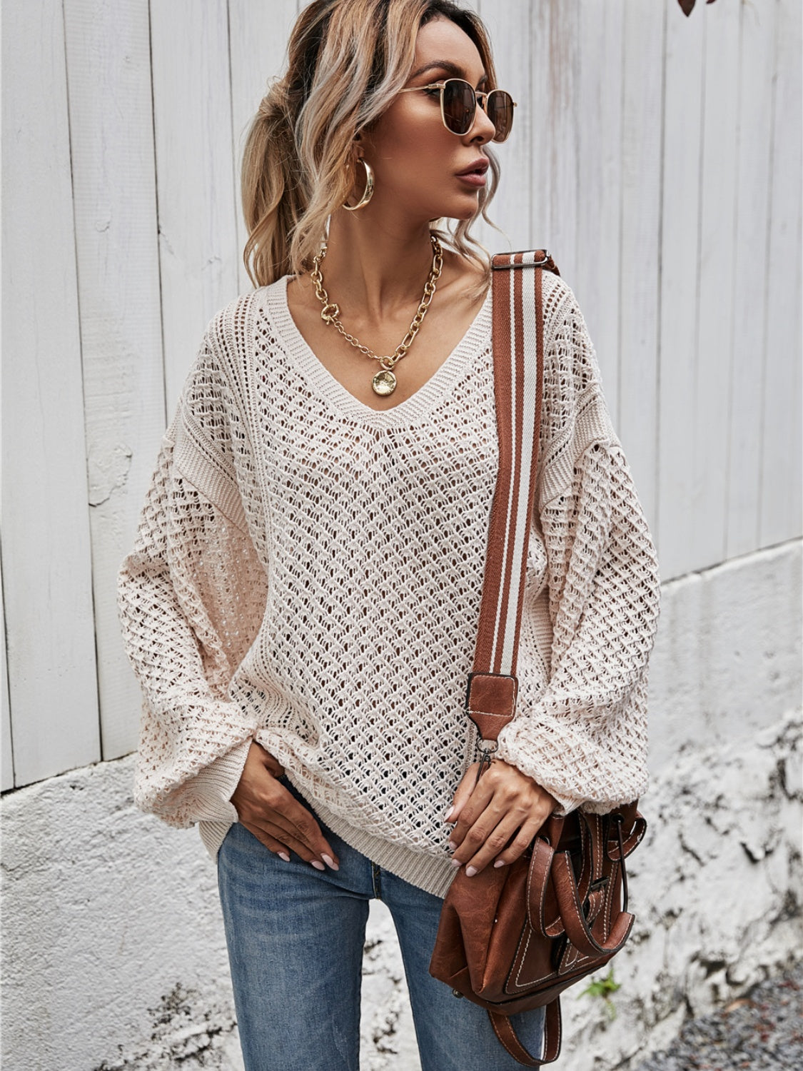 V-Neck Dropped Shoulder Sweater Ivory