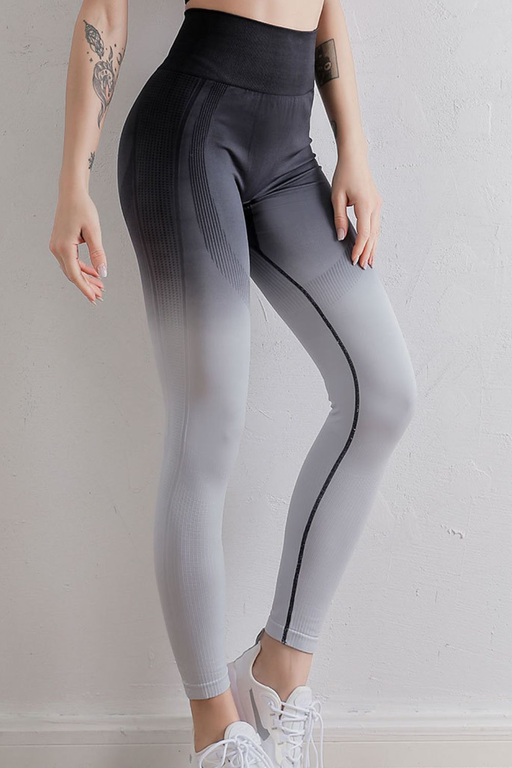 Gradient High Waist Sports Leggings Black White