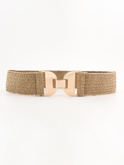 Alloy Buckle Elastic Belt Khaki One Size