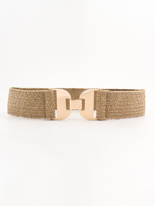 Alloy Buckle Elastic Belt Khaki One Size