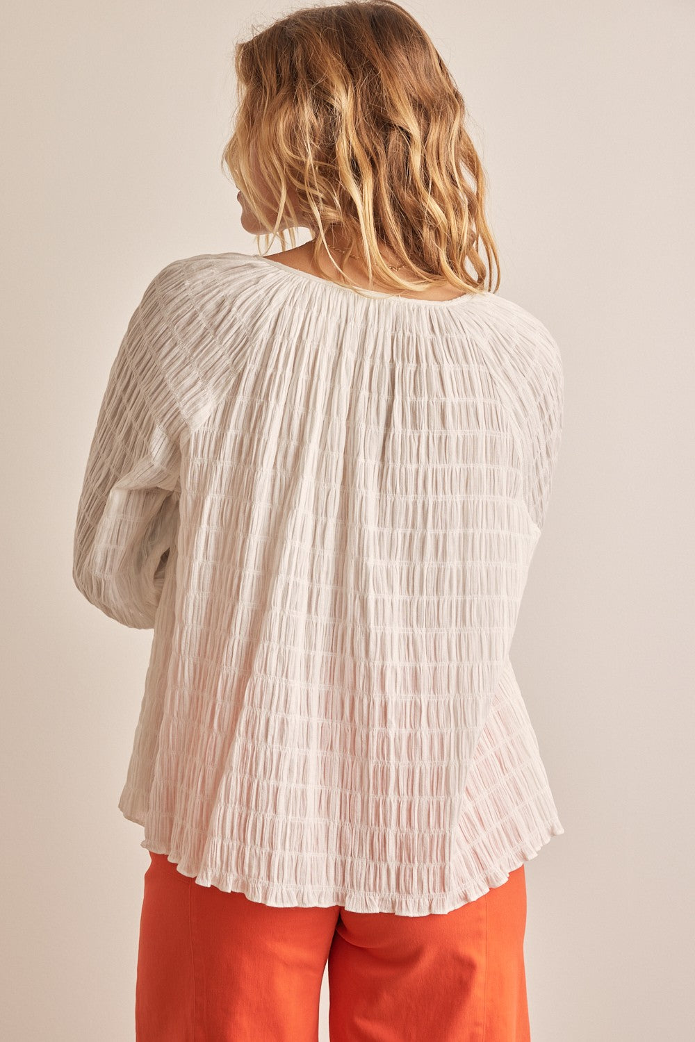 In February Textured Tie Neck Blouse