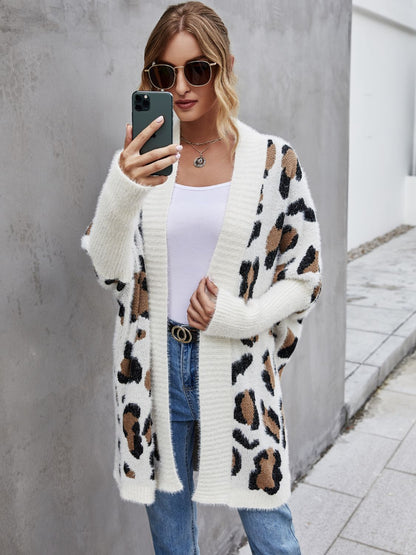 Leopard Pattern Fuzzy Cardigan