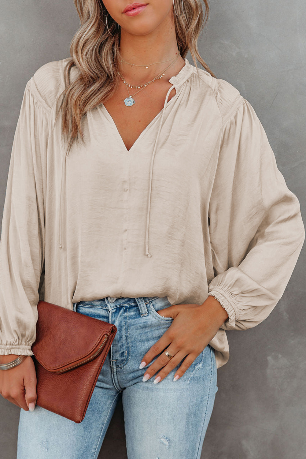 Tie Neck Long Sleeve Blouse Ivory