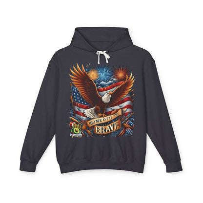 Hooded Sweatshirt - 'Home of the Brave' Bald Eagle Fireworks Illustration Black