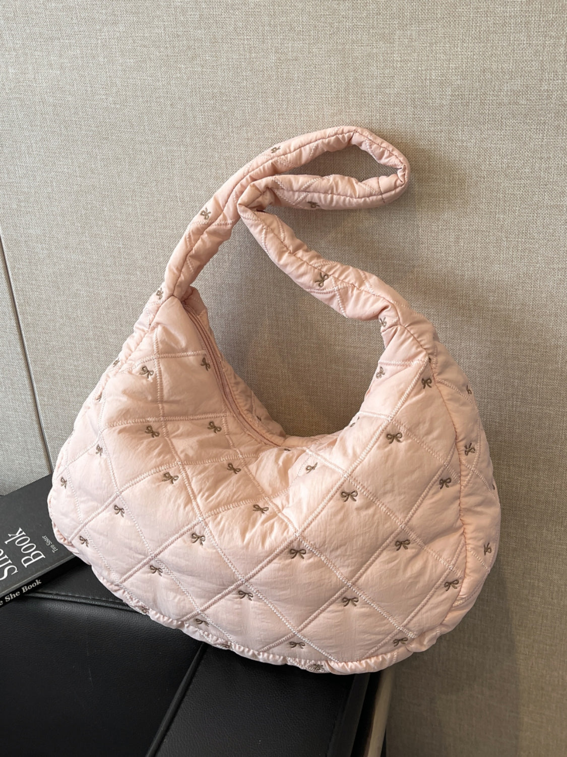 Bow Polyester Shoulder Bag Pink One Size