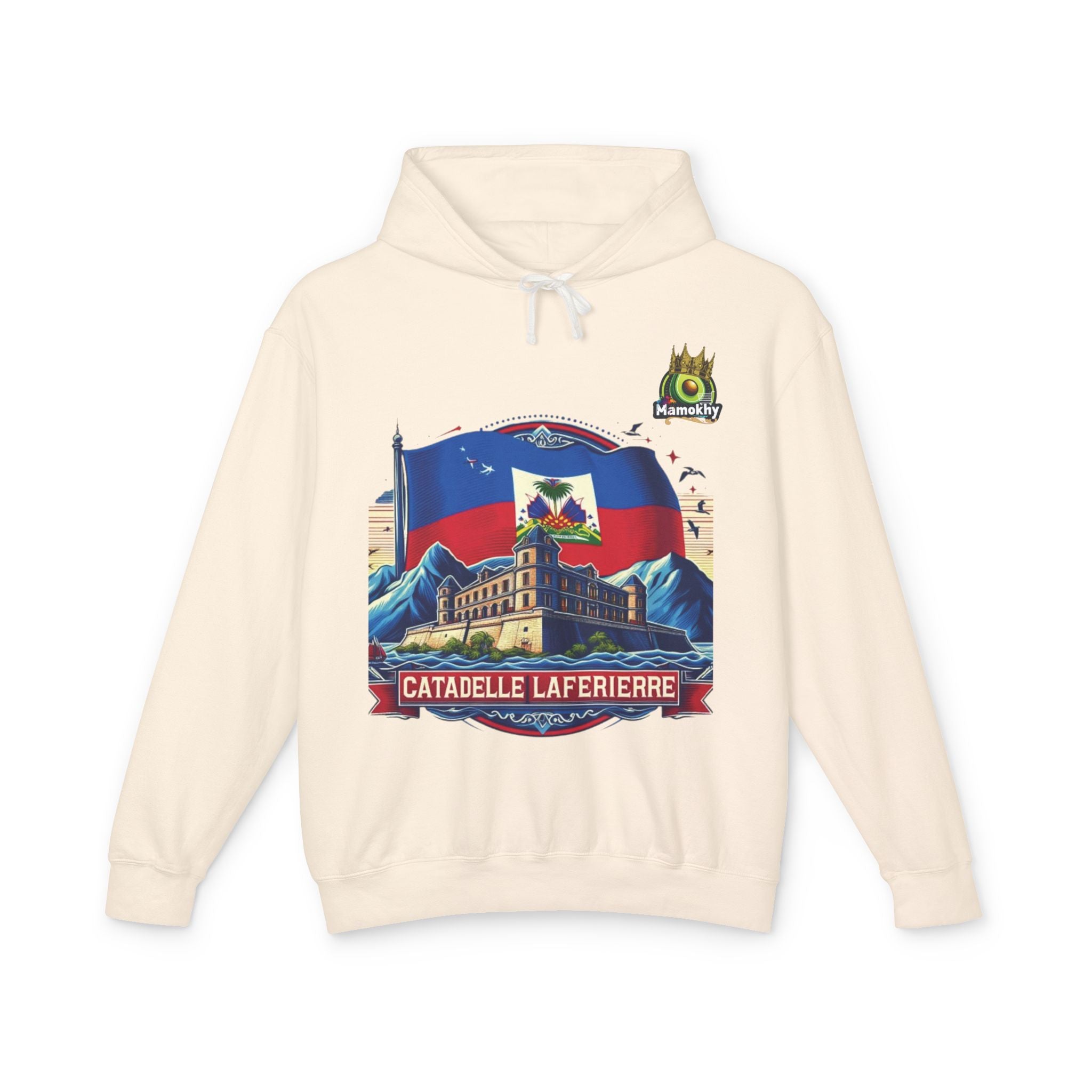 Citadelle Laferrière Haitian Pride Hoodie – Custom Hooded Sweatshirt with Flag Illustration Ivory