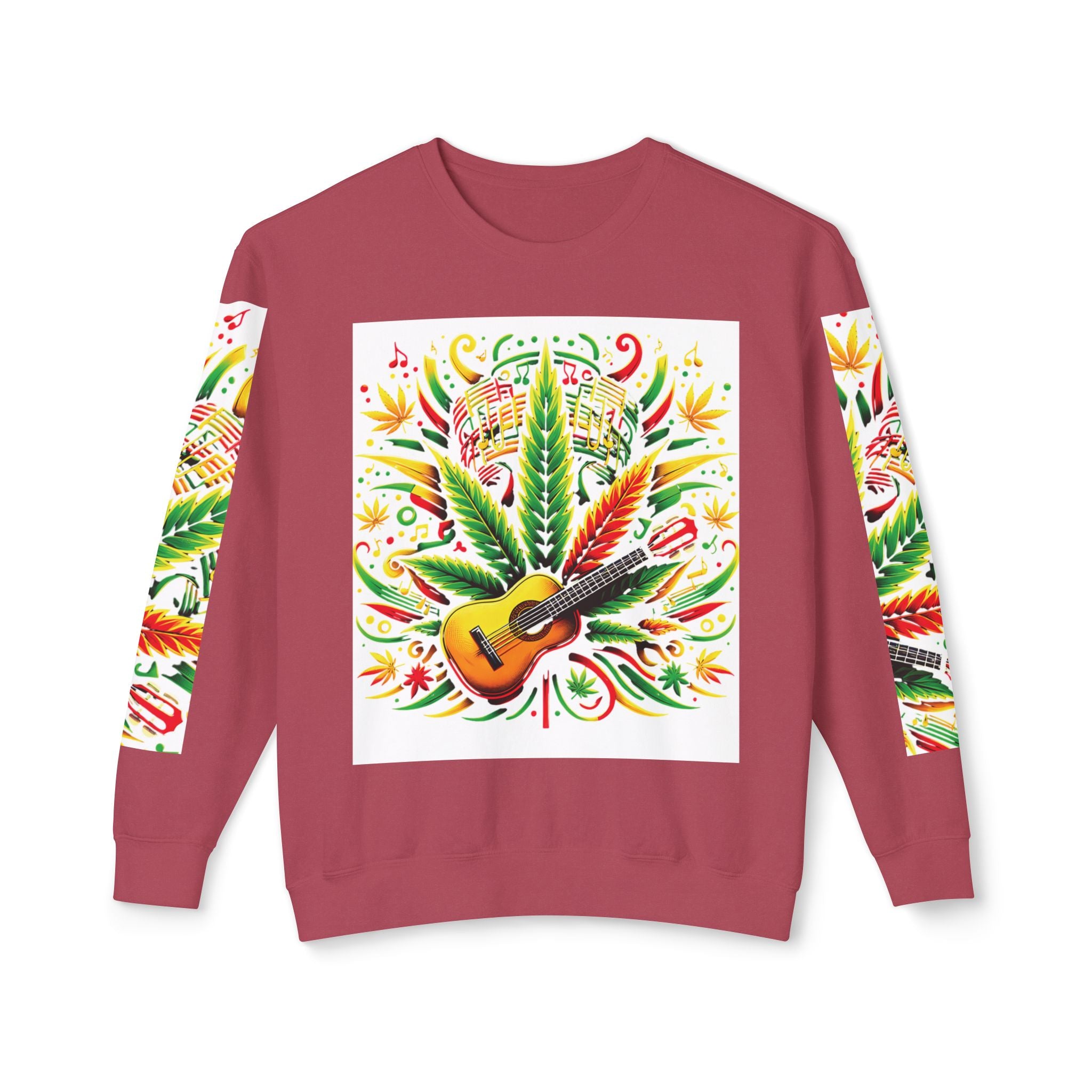 Music and Weed Vibes - Unisex Lightweight Crewneck Sweatshirt Crimson