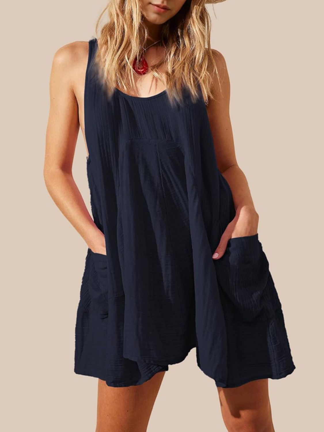 Devine Tied Scoop Neck Wide Strap Mini Dress Navy