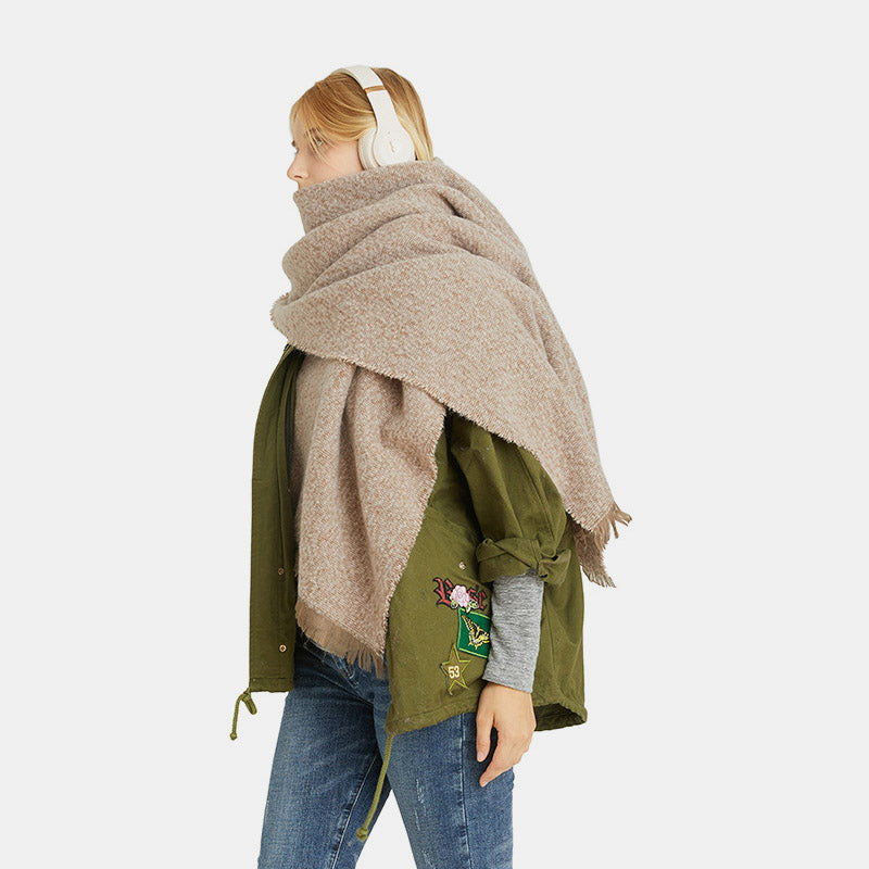 Raw Hem Heathered Polyester Scarf Camel One Size