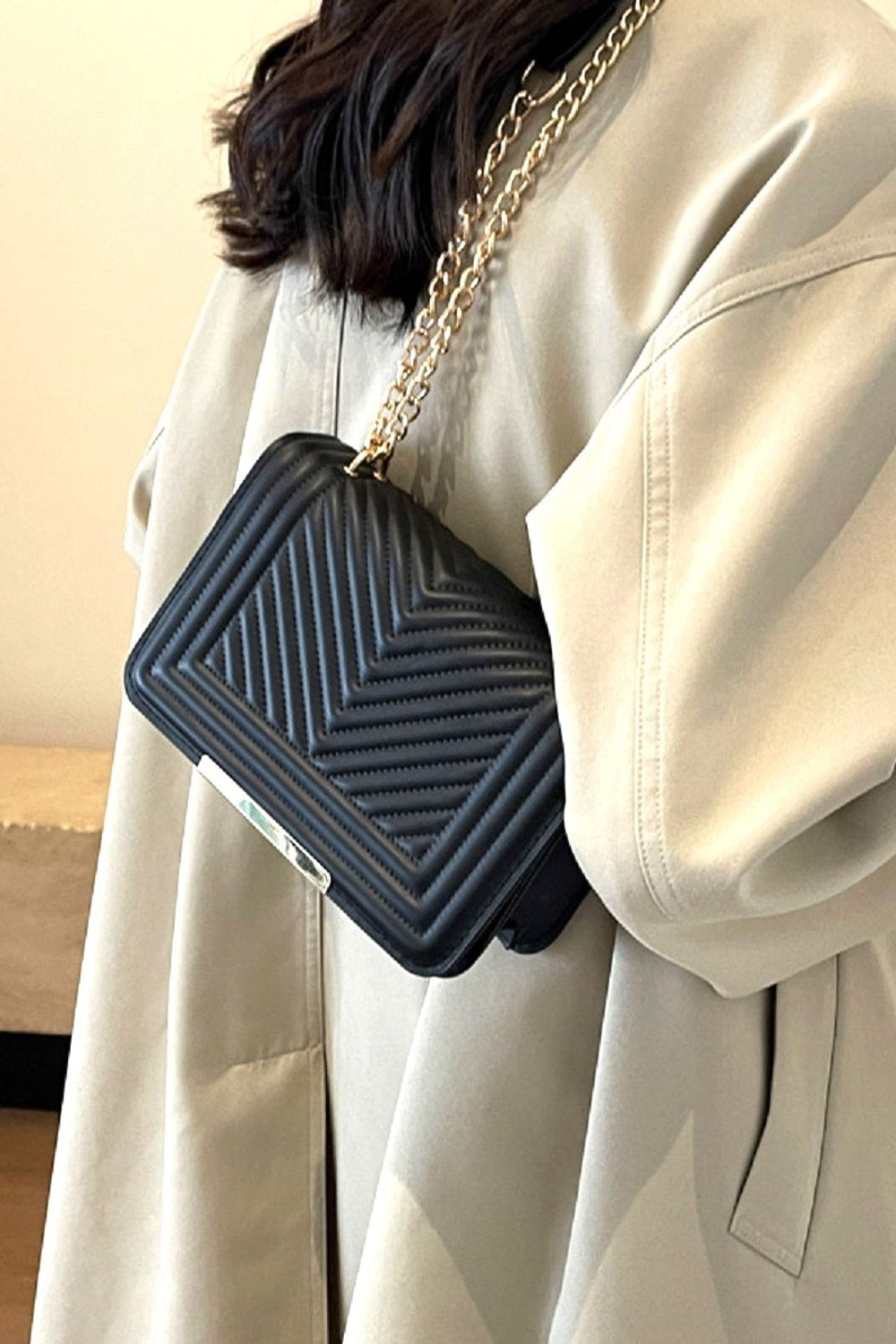 Zenana Vegan Leather Chevron Crossbody Bag Black One Size
